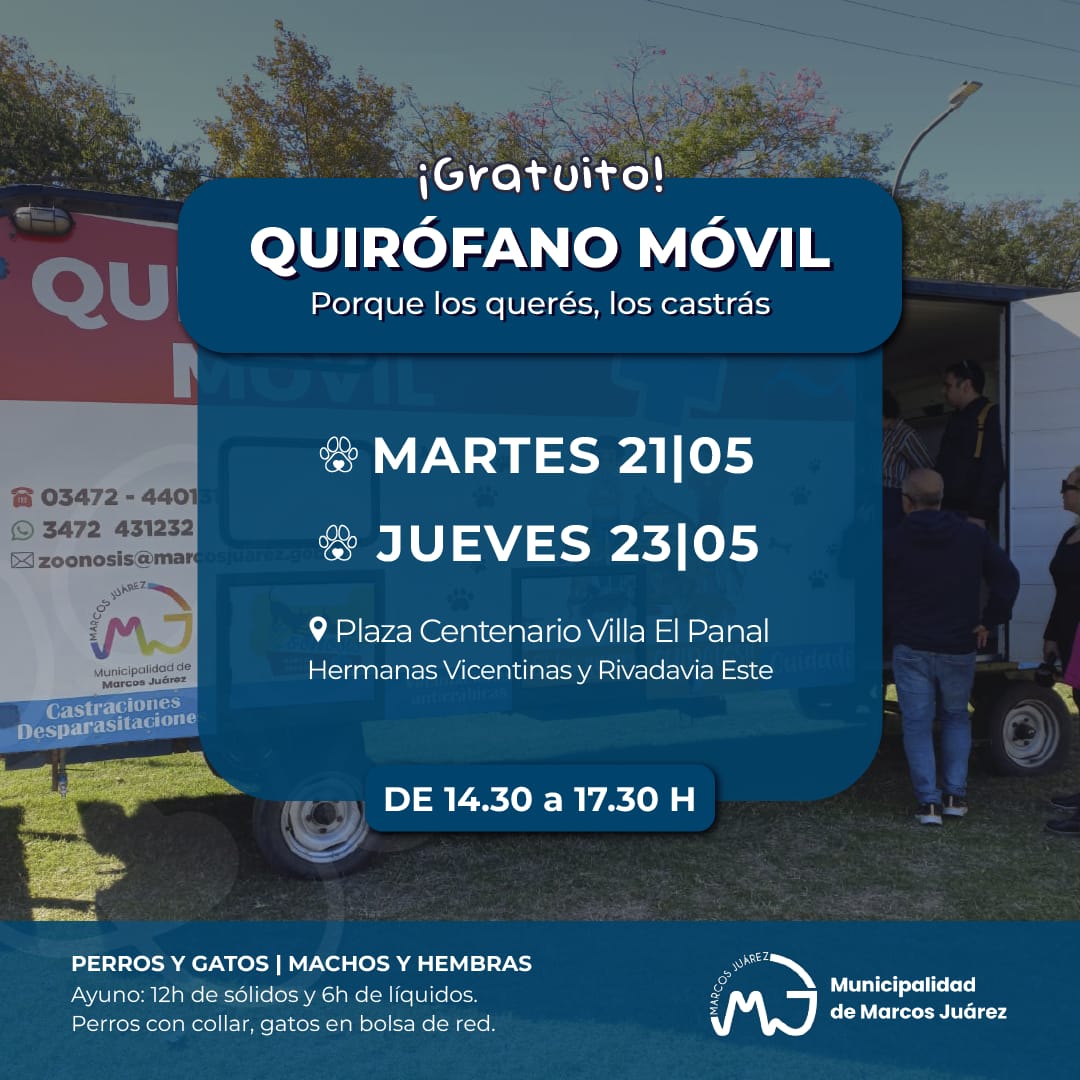Quirófano móvil gratuito para esterilización de mascotas en Plaza Centenario, Villa El Panal