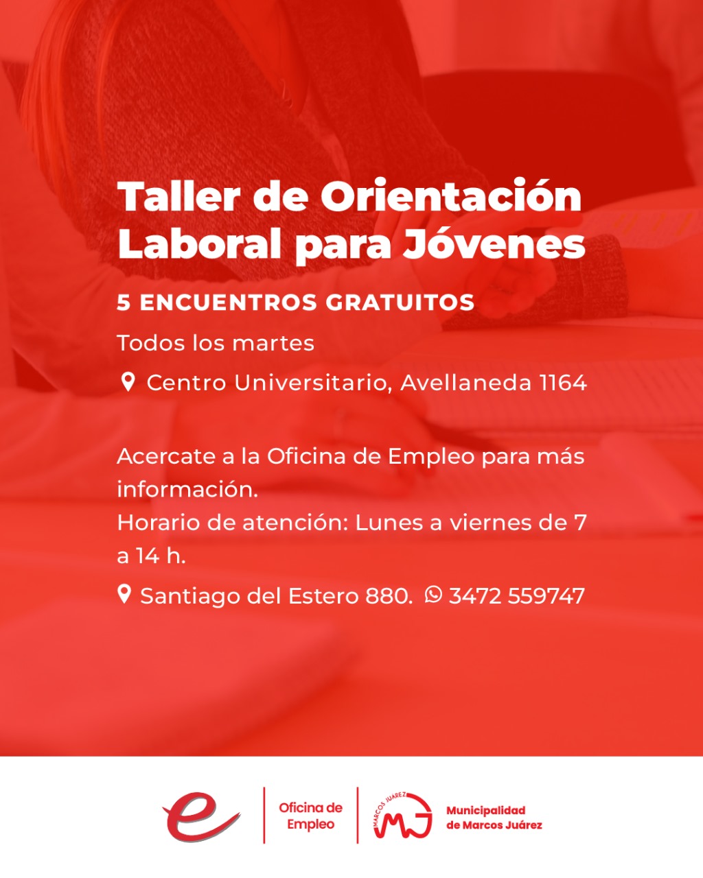 Encuentros gratuitos del Taller de Orientación Laboral para Jóvenes en Marcos Juárez