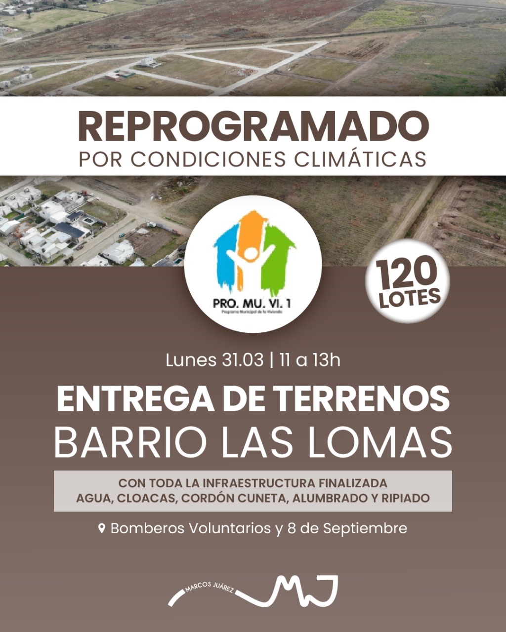 Reprogramado para el lunes: Se entregarán 120 lotes en Barrio Las Lomas con infraestructura completa