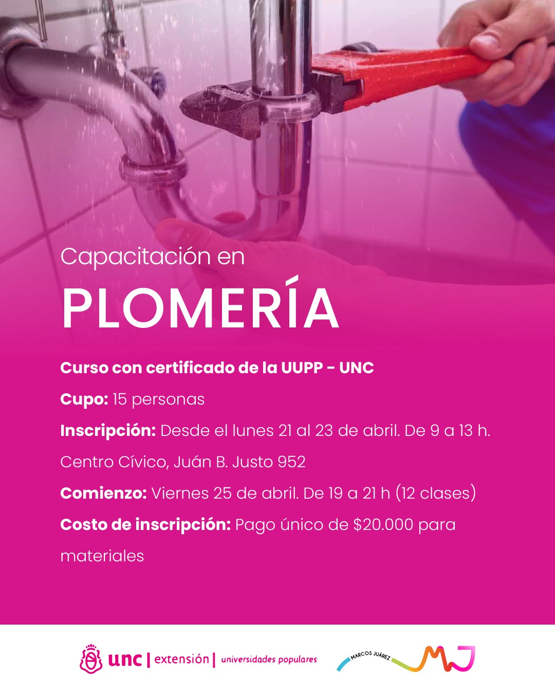 Dictan en Marcos Juárez curso de plomería con rápida salida laboral