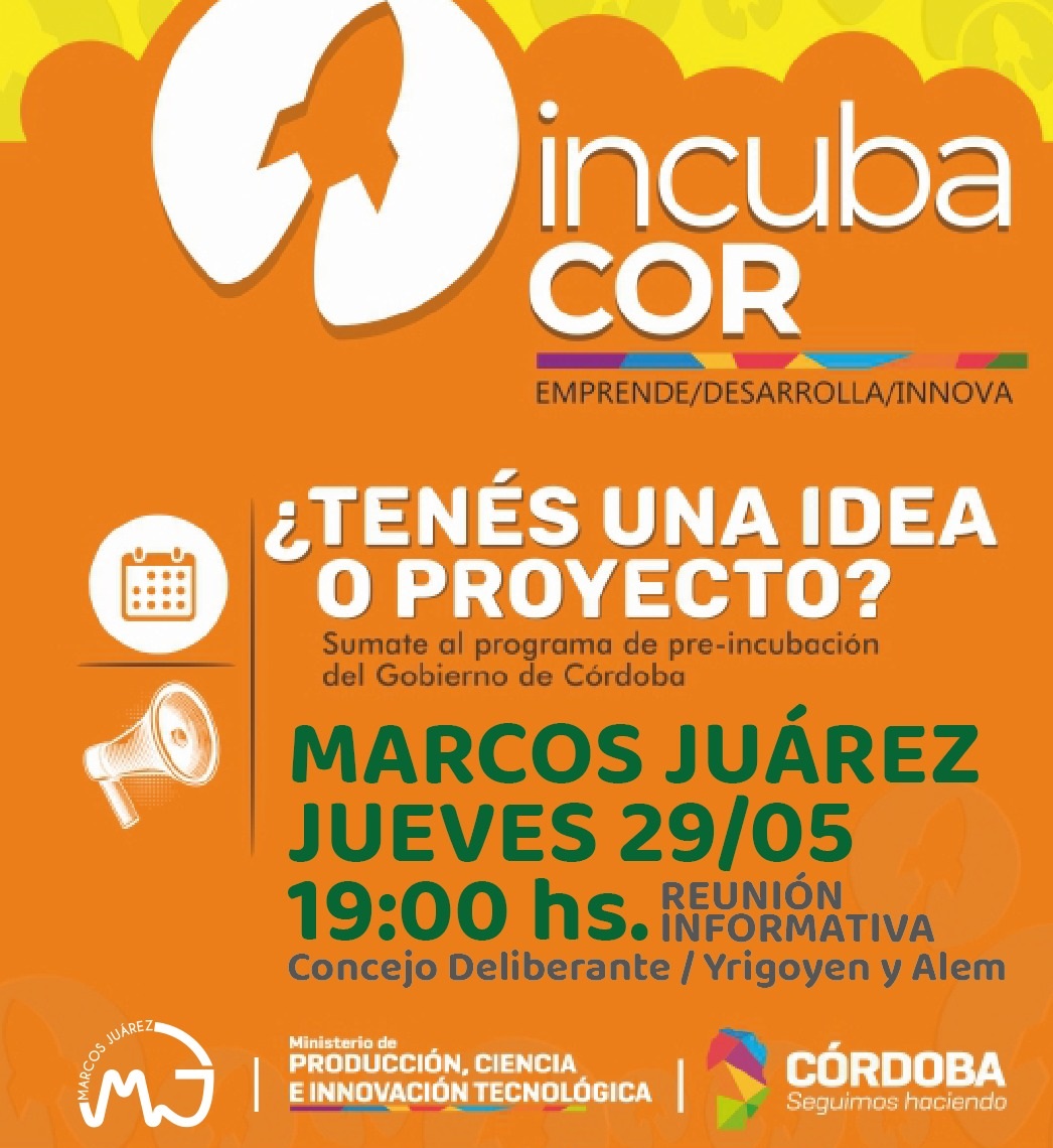 Incubacor es el Programa gratuito para emprendedores que el jueves 29 llega a Marcos Juárez