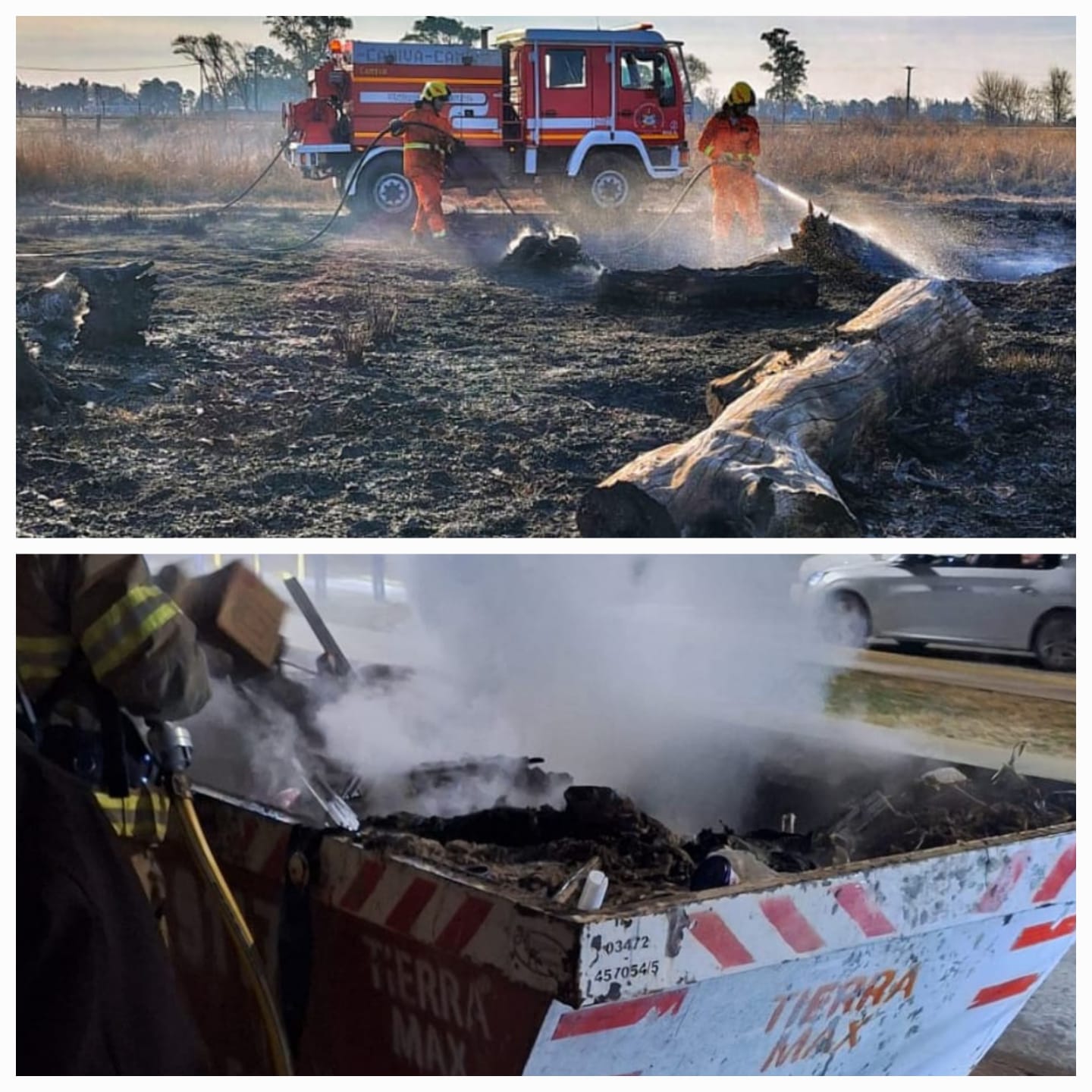 Incendio de pastizales y un contenedor fueron las salidas de bomberos el fin de semana