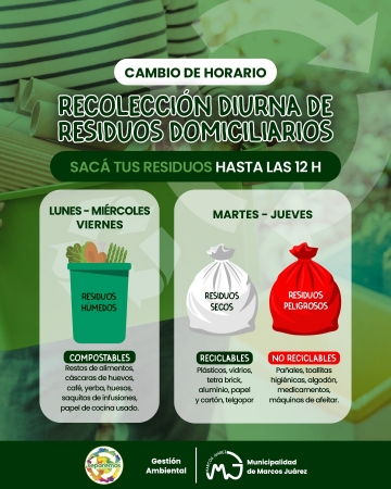 Nuevo horario de recolección de residuos a partir del 10 de marzo