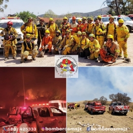 Bomberos marcosjuarenses combaten el incendio forestal de las Sierras

