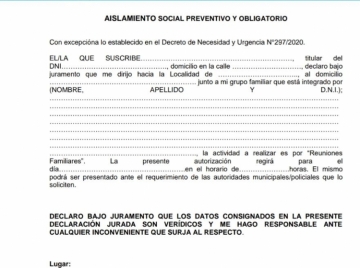 Formulario para reuniones familiares en el mismo departamento