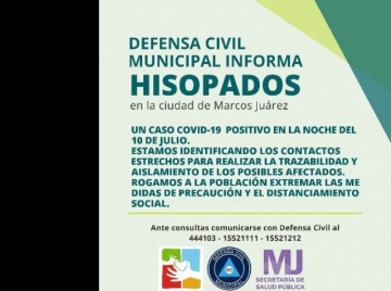 Una mujer positiva de Covid 19 en Marcos Juárez