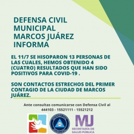 4 nuevos casos de Covid 19 en Marcos Juárez