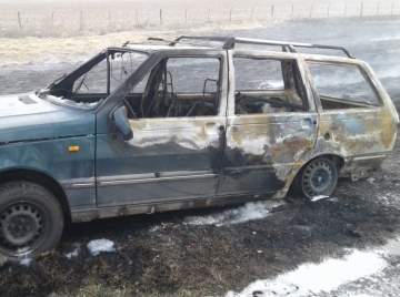 Un auto se incendió por completo, las llamas alcanzaron el pastizal