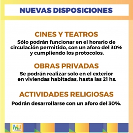 Disposiciones en Marcos Juárez desde el 9 de julio hasta el 01 de agosto