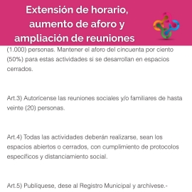 Extensión de horarios, más aforo y ampliación de reuniones 