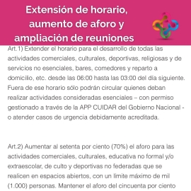 Extensión de horarios, más aforo y ampliación de reuniones 