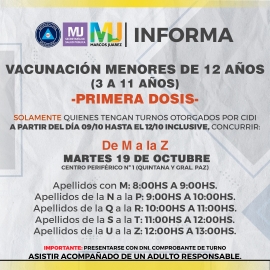 Vacunación primera dosis menores de 12 años