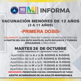 Cronograma de vacunación desde el sábado 23 al sábado 30 