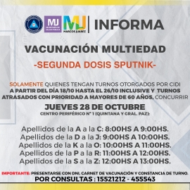 Cronograma de vacunación desde el sábado 23 al sábado 30 