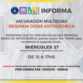 Cronograma de vacunación desde el sábado 23 al sábado 30 