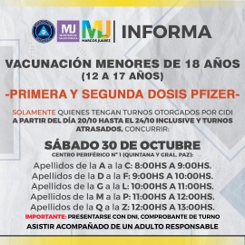 Cronograma de vacunación desde el sábado 23 al sábado 30 