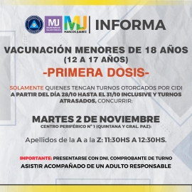 Martes 02: primera dosis menores de edad 
