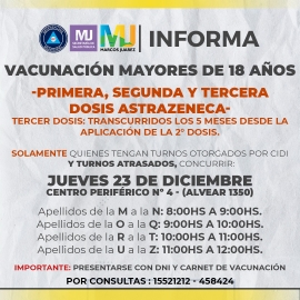 Miércoles 22 y jueves 23: primera, segunda y tercera dosis AstraZeneca