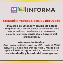 Martes 11 a viernes 14: tercera dosis refuerzo + 18 años 