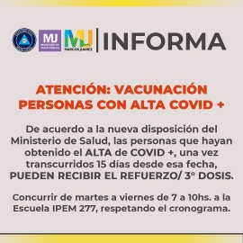 Personas con alta de Covid pasados los 15 días, ya pueden asistir a la tercera dosis 