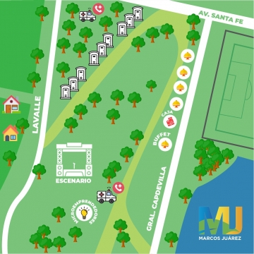 Mapa de diagramación del evento del domingo 01/05 en el Lago Henry Dellarossa