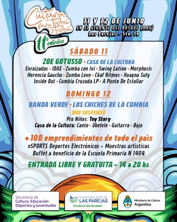 “Cultura para todos y todas” este sábado 11 y domingo 12 en Las Parejas