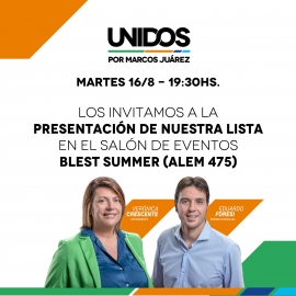 Unidos por Marcos Juárez hoy hace su presentación oficial de candidatos
