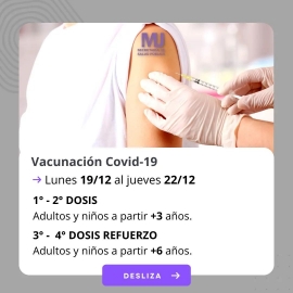 Vacunación desde primer hasta quinta dosis desde el lunes al jueves próximo 