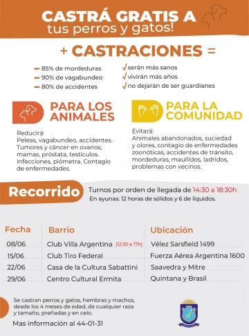 Jueves 08 de junio próxima jornada de castración