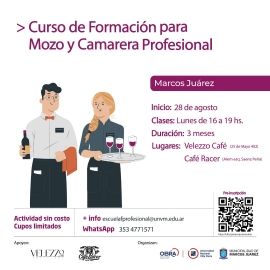 La UNVM dictará un curso de capacitación de mozo y camarera profesional en Marcos Juárez